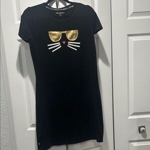Karl Lagerfeld Black Dress with Gold and White Cat Design